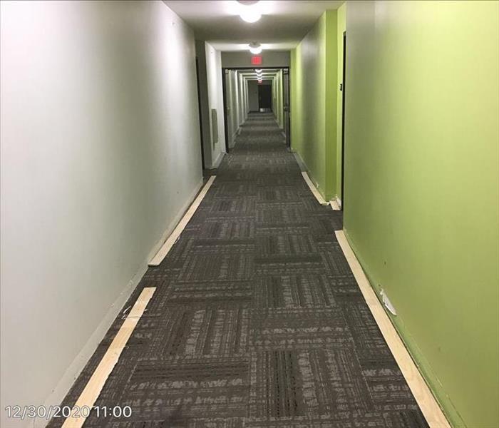 Apartment hallway with exposed trim