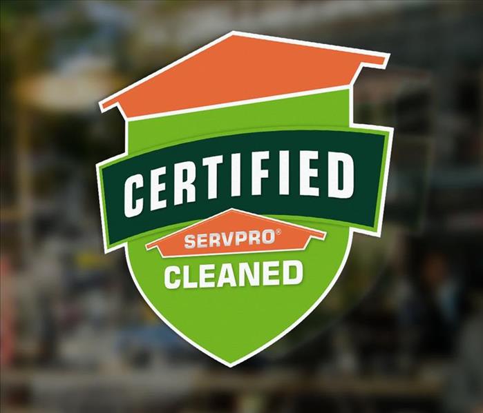 Certified: SERVPRO Cleaned sticker on commercial business window